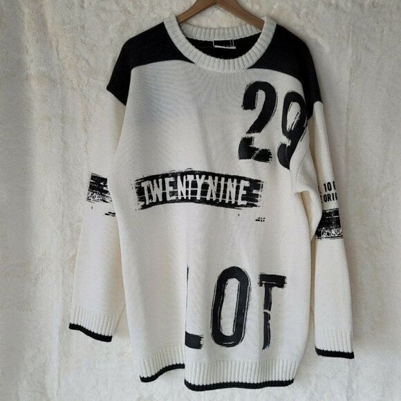 Lot 29 Sweater Vintage White with Black Text Men's Size XL - Picture 1 of 12